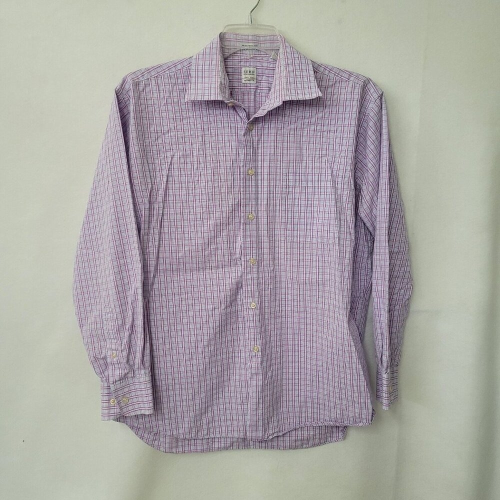 Sero By Forsyth Shirt Men 17/34-35 Purple‎ Plaid Tailored Fit Button Up Flaw